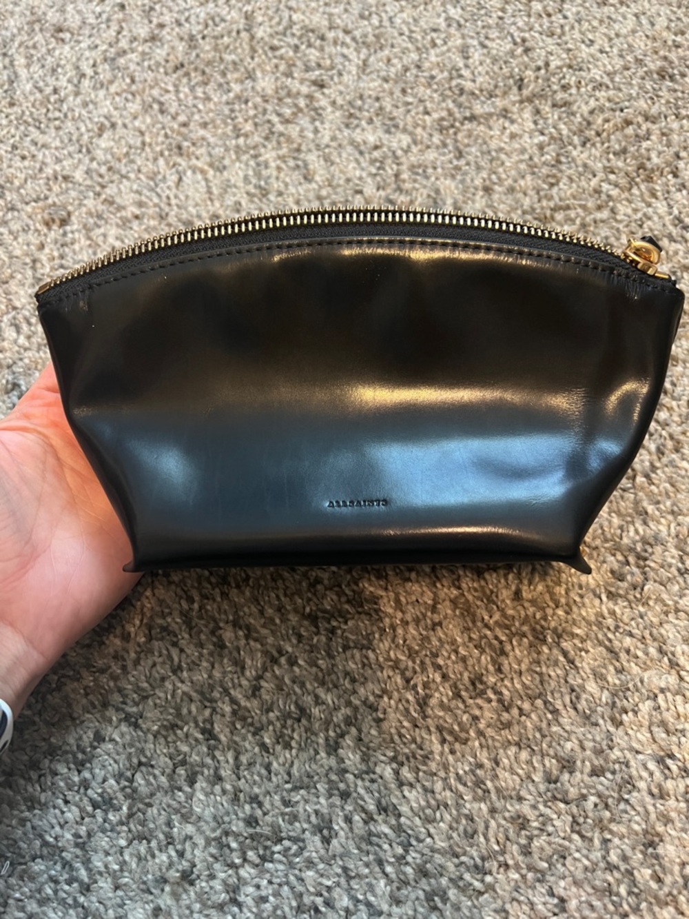All Saints Black Leather Zip Pouch